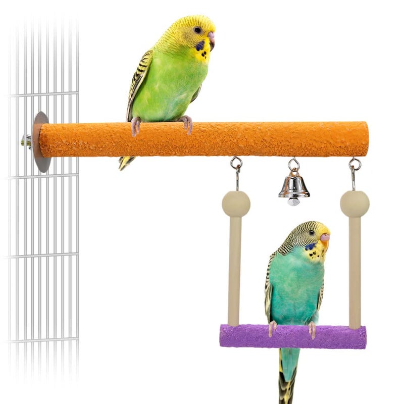 Litewoo Bird Perch Swing Bell Toy Chew Grinding Claw Trim Beak for Parrot Parakeet Cockatiel African Grey Conure Cockatoo Lovebird Finch Canary Budgie Cage Accessories - Image 1